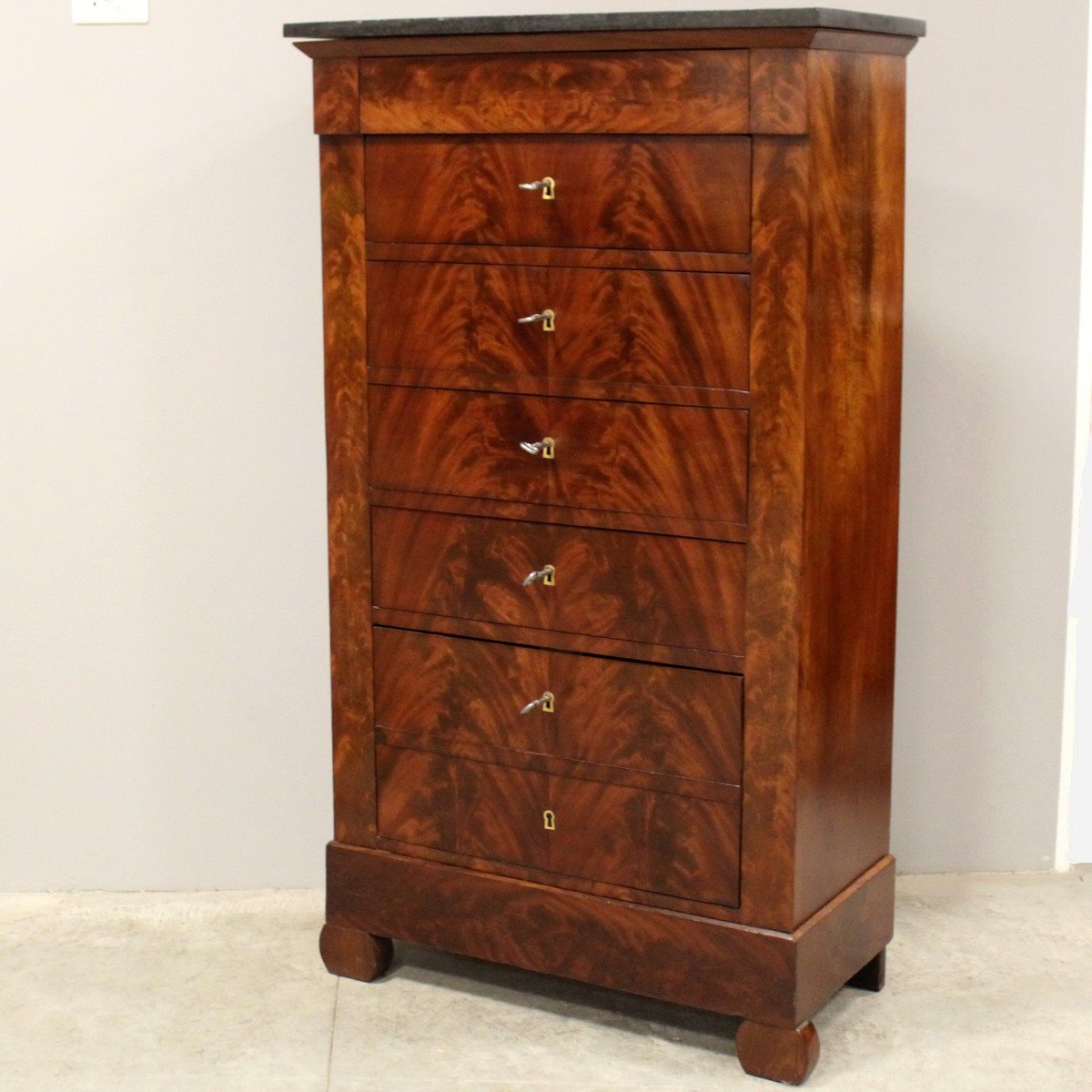 Antique Louis Philippe Weekly Chest Of Drawers In Mahogany - 19th-photo-2