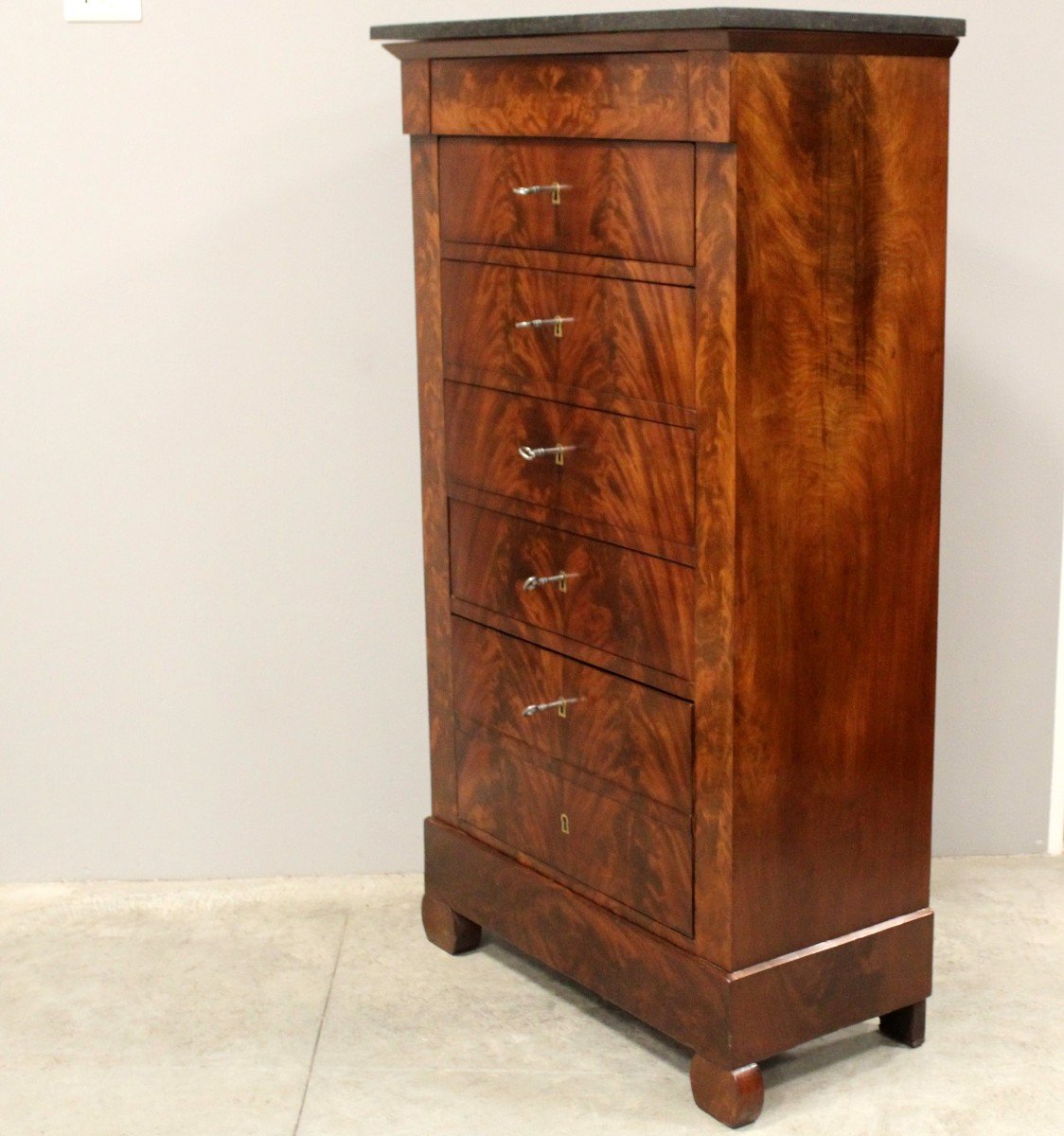Ancien semainier chiffonnière commode d'époque Louis Philippe en acajou - 19ème-photo-4