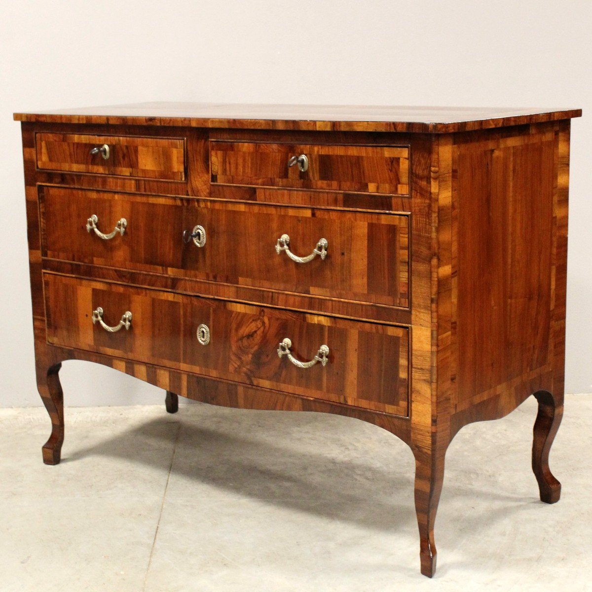 Antique Louis XV Chest Of Drawers In Walnut And Marquetry - Italy 18th-photo-3