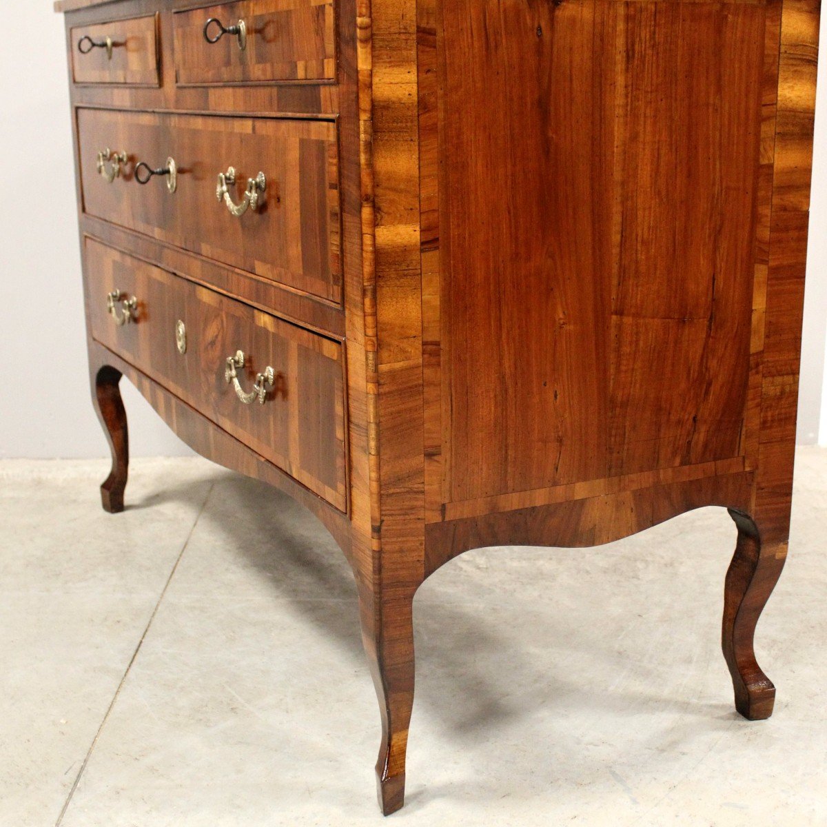 Antique Louis XV Chest Of Drawers In Walnut And Marquetry - Italy 18th-photo-4