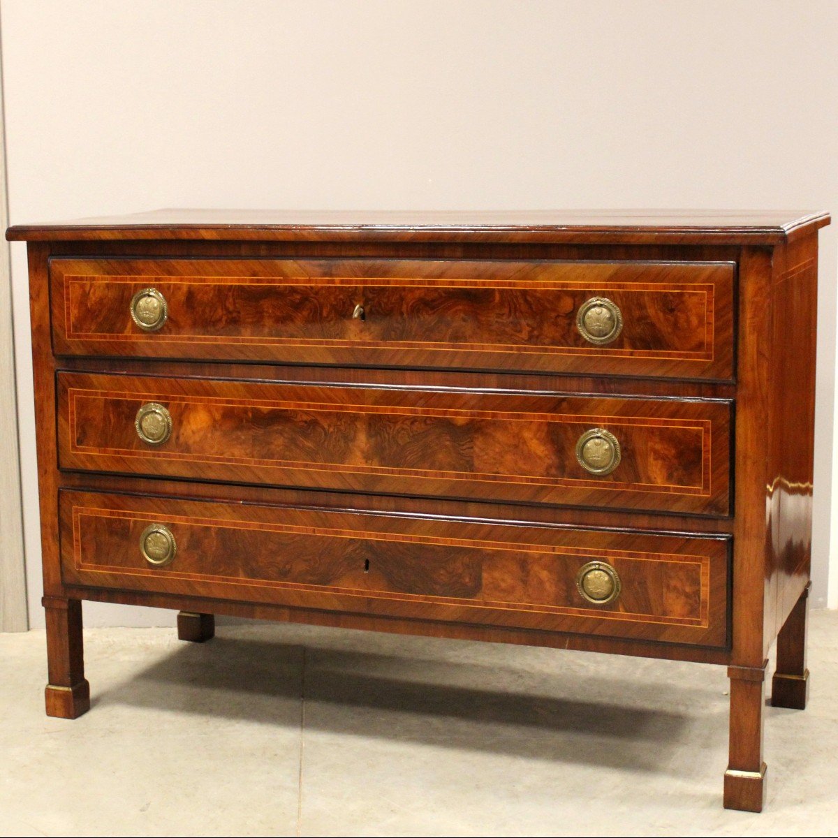 Antique Empire Chest Of Drawers In Walnut and Marquetry - Italy 19th-photo-2