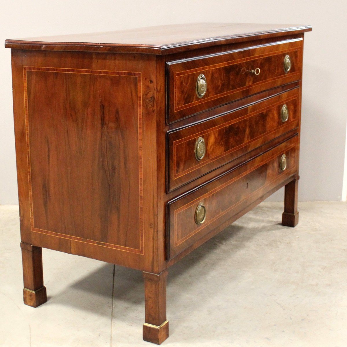Antique Empire Chest Of Drawers In Walnut and Marquetry - Italy 19th-photo-3