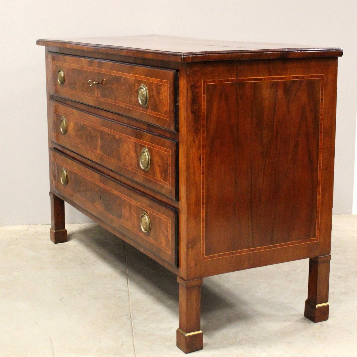 Antique Empire Chest Of Drawers In Walnut and Marquetry - Italy 19th-photo-4