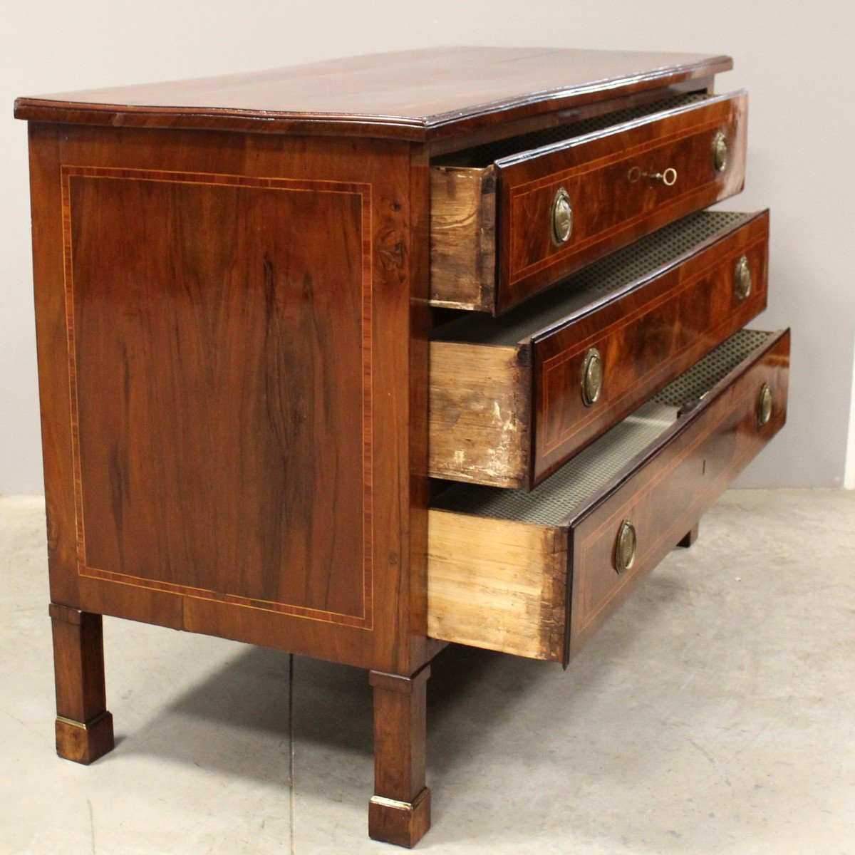 Antique Empire Chest Of Drawers In Walnut and Marquetry - Italy 19th-photo-1