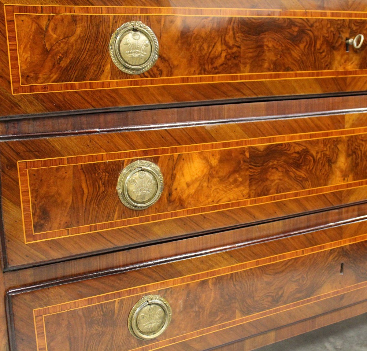 Antique Empire Chest Of Drawers In Walnut and Marquetry - Italy 19th-photo-5
