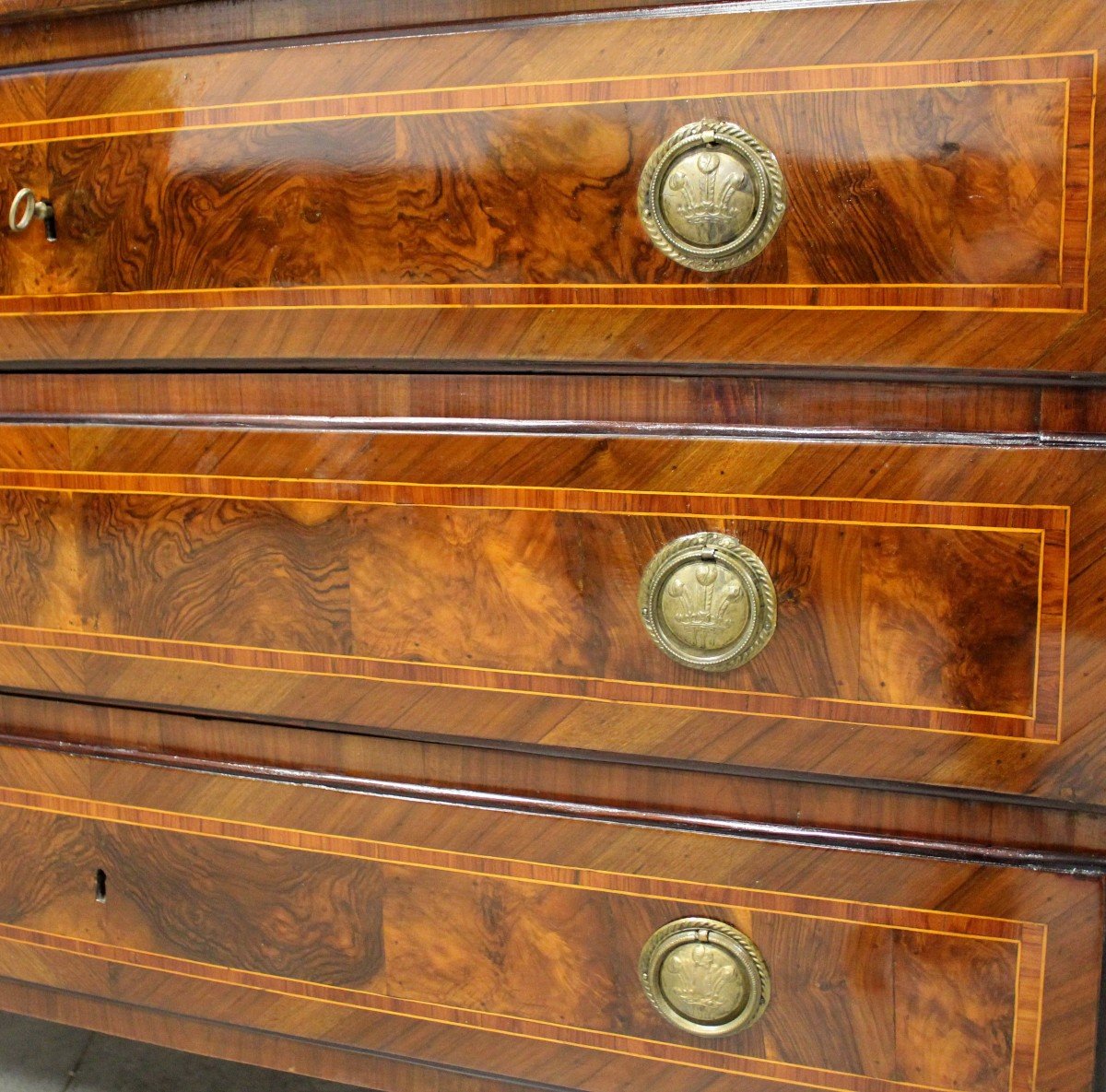 Antique Empire Chest Of Drawers In Walnut and Marquetry - Italy 19th-photo-6