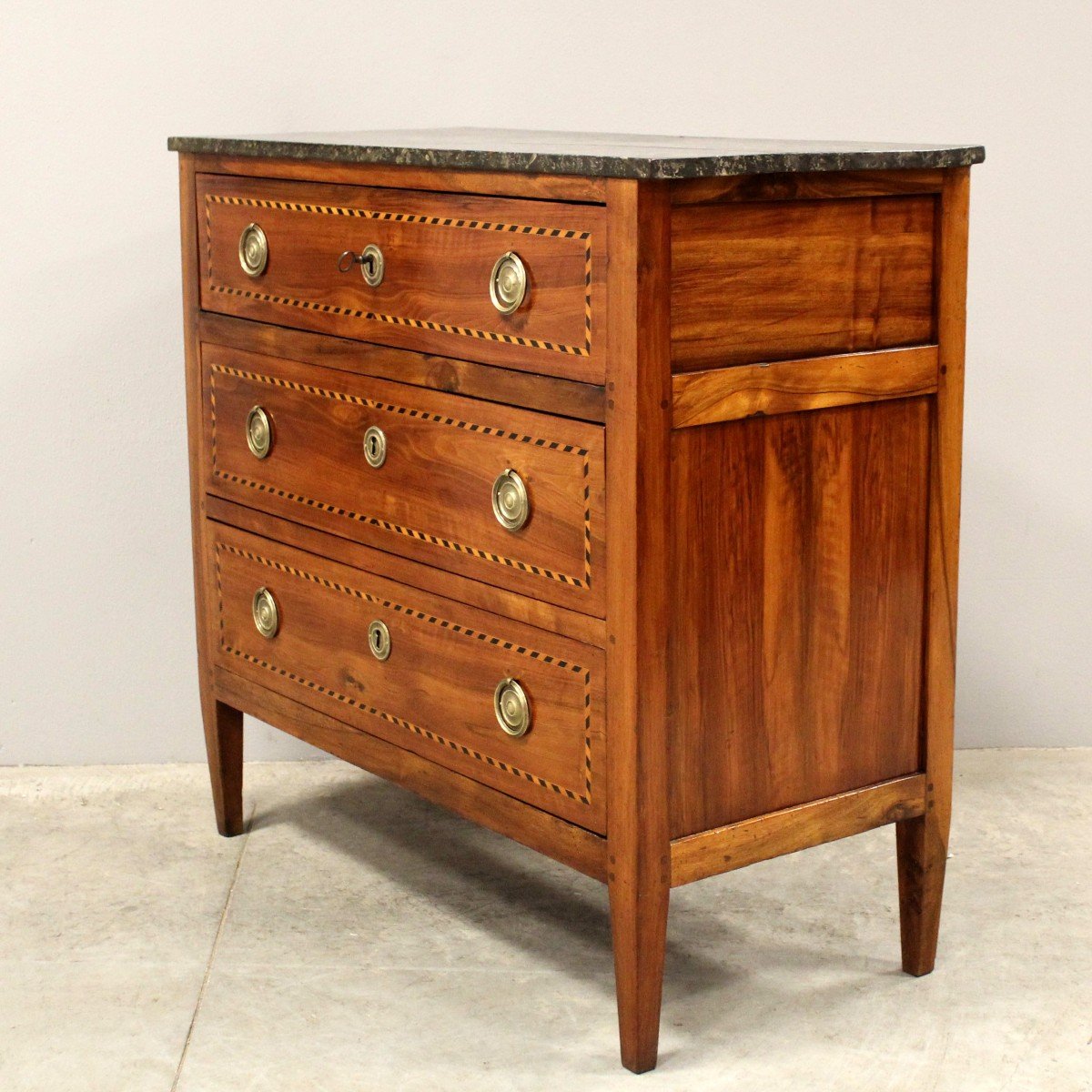 Antique Louis XVI Chest Of Drawers In Walnut And Marquetry - 18th-photo-3