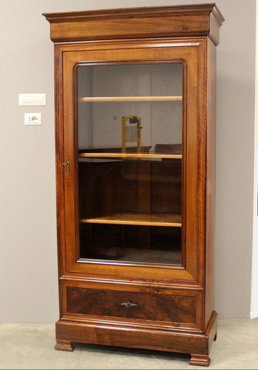 Ancien vitrine bibliothèque d'époque Louis Philippe en noyer - 19ème-photo-2