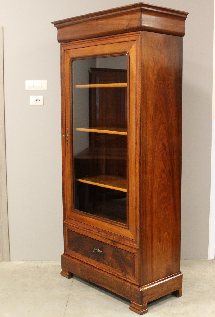 Ancien vitrine bibliothèque d'époque Louis Philippe en noyer - 19ème-photo-3