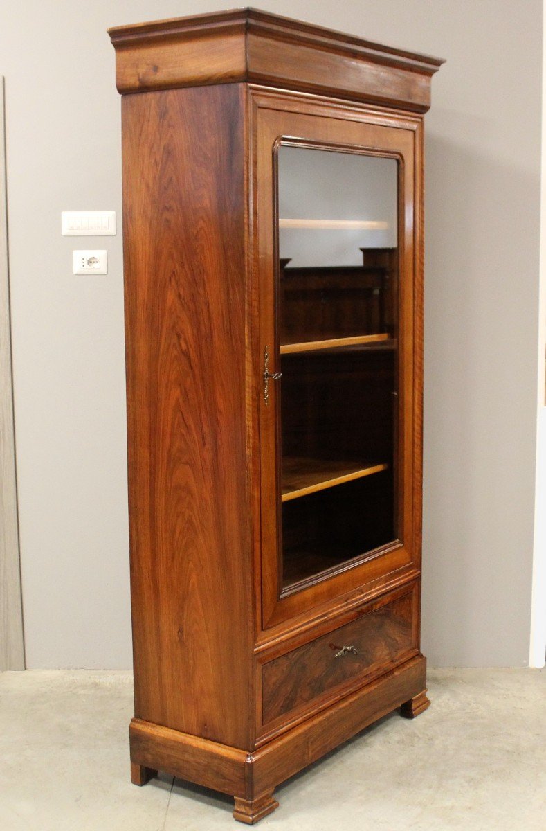 Ancien vitrine bibliothèque d'époque Louis Philippe en noyer - 19ème-photo-4