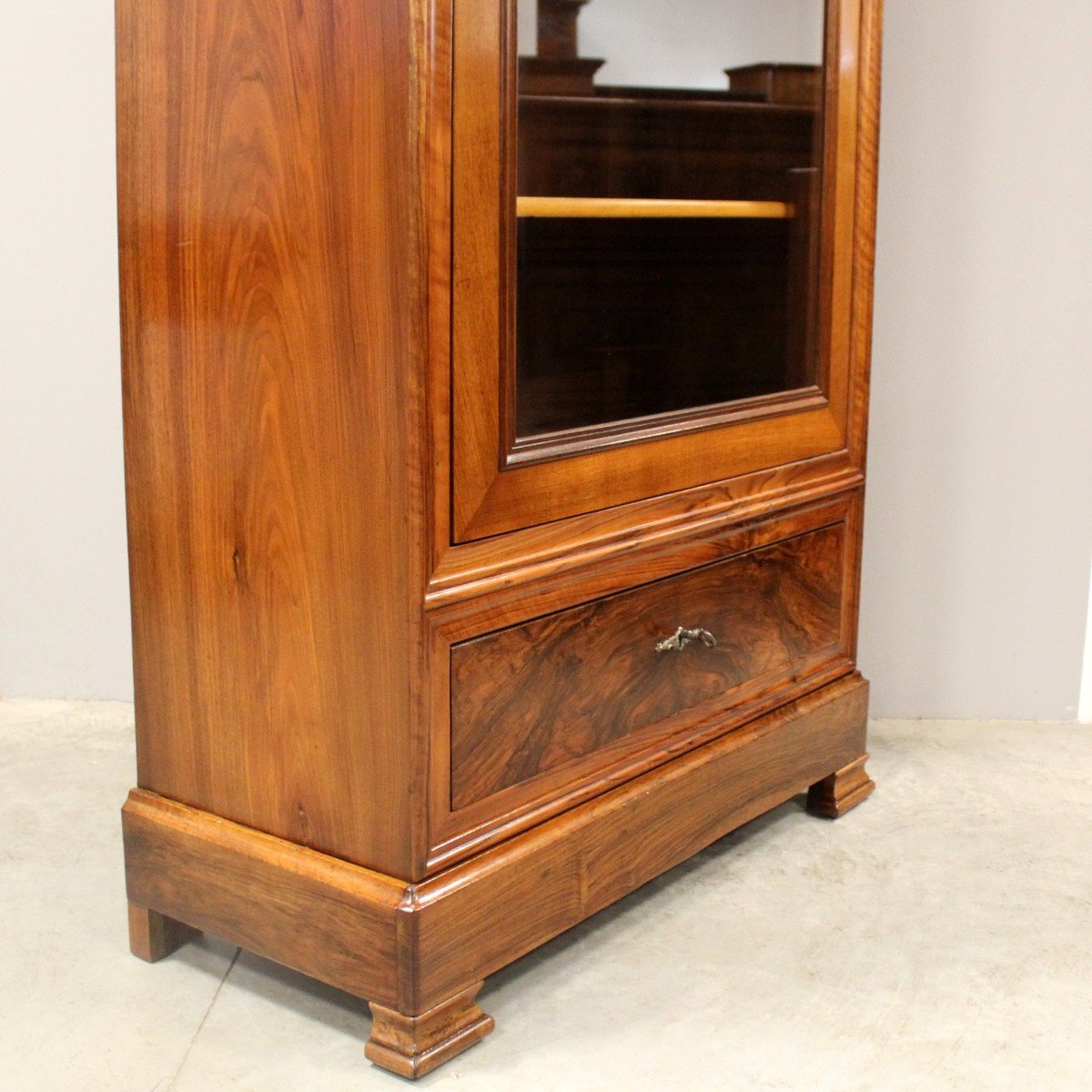 Ancien vitrine bibliothèque d'époque Louis Philippe en noyer - 19ème-photo-4
