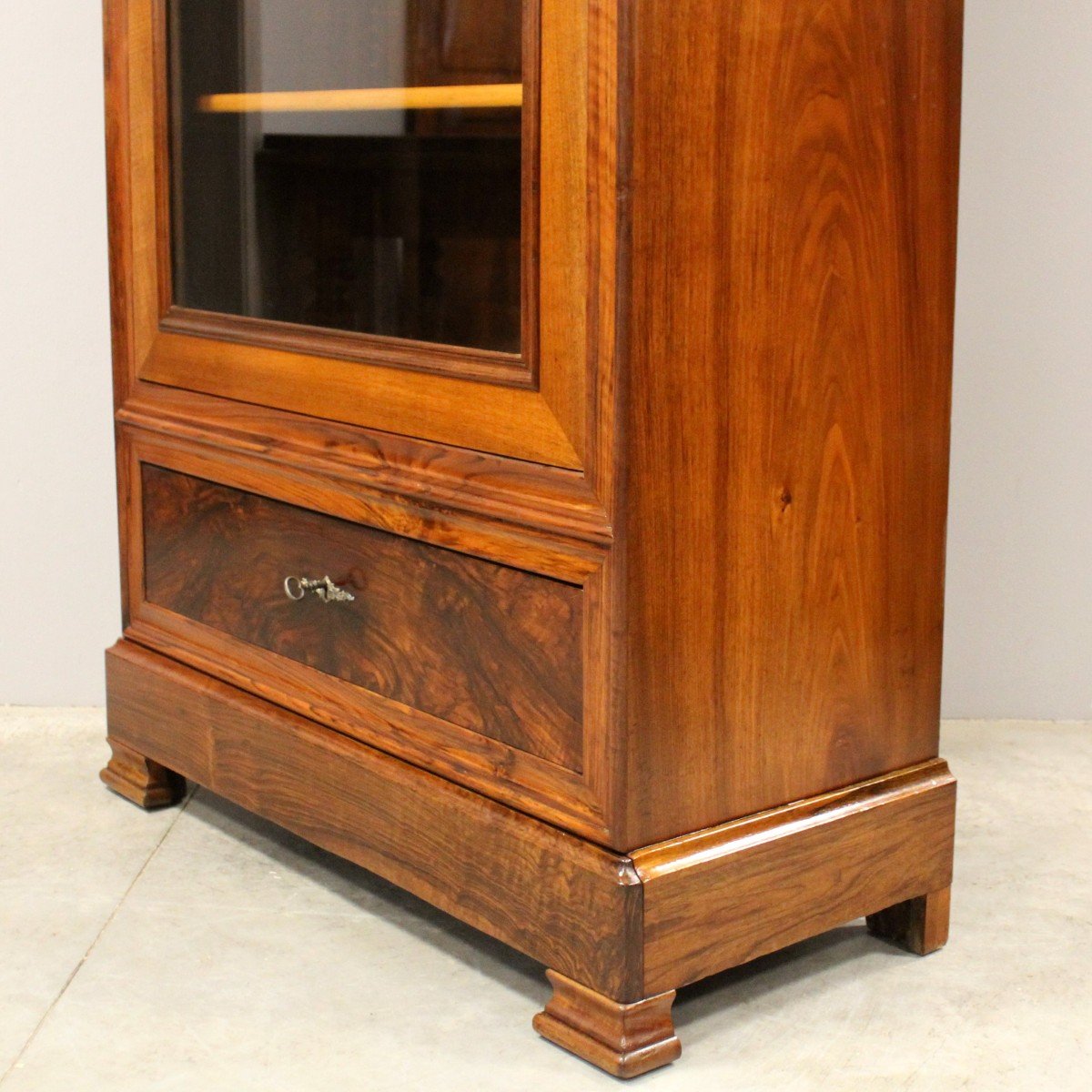 Ancien vitrine bibliothèque d'époque Louis Philippe en noyer - 19ème-photo-5