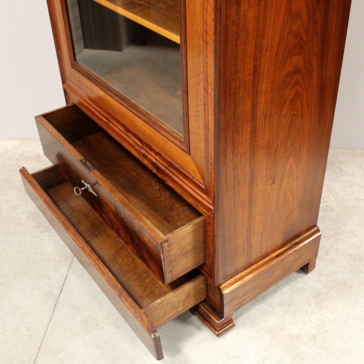 Ancien vitrine bibliothèque d'époque Louis Philippe en noyer - 19ème-photo-6