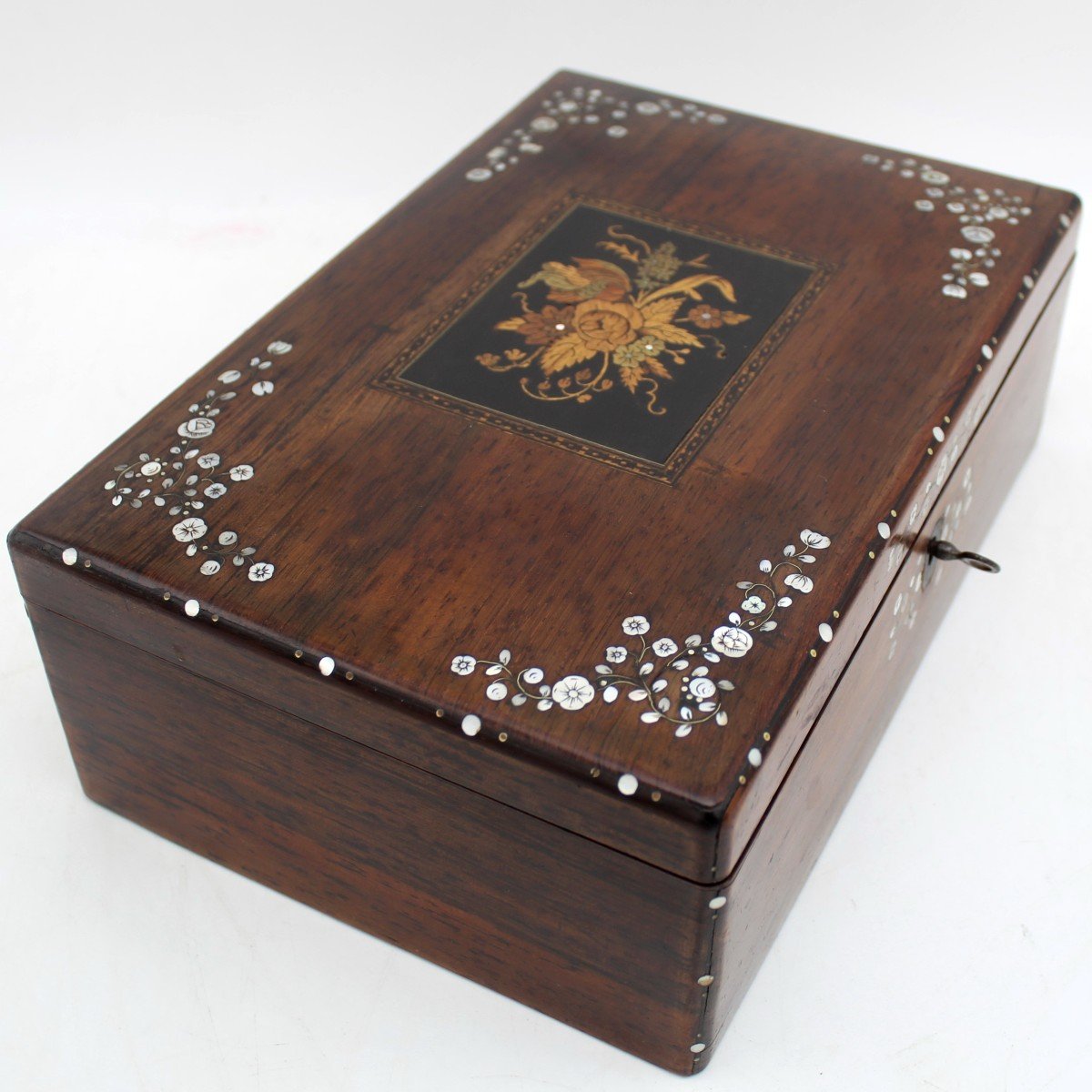 Antique Napoleon III Jewelry Box In Palissandre Marquetry Mother-of-pearl - 19th-photo-1