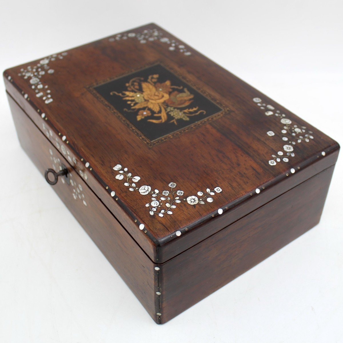 Antique Napoleon III Jewelry Box In Palissandre Marquetry Mother-of-pearl - 19th-photo-2