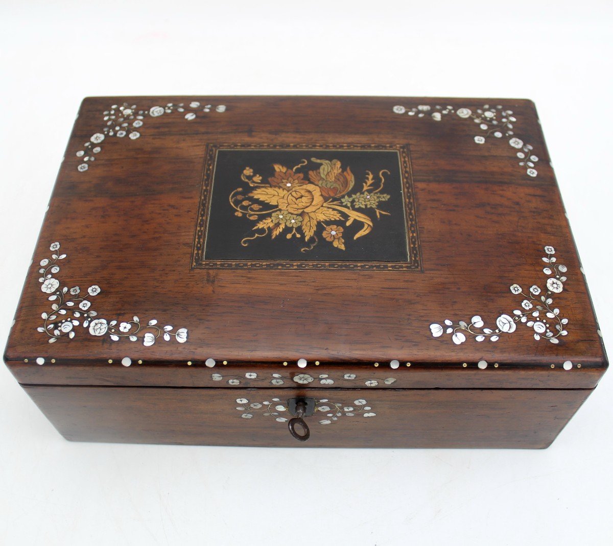 Antique Napoleon III Jewelry Box In Palissandre Marquetry Mother-of-pearl - 19th-photo-3