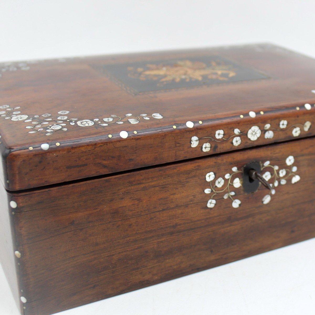 Antique Napoleon III Jewelry Box In Palissandre Marquetry Mother-of-pearl - 19th-photo-4