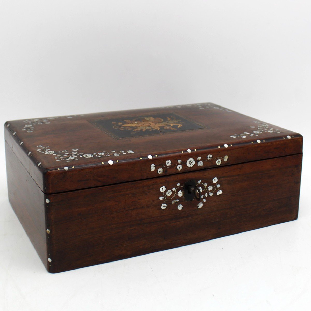 Antique Napoleon III Jewelry Box In Palissandre Marquetry Mother-of-pearl - 19th
