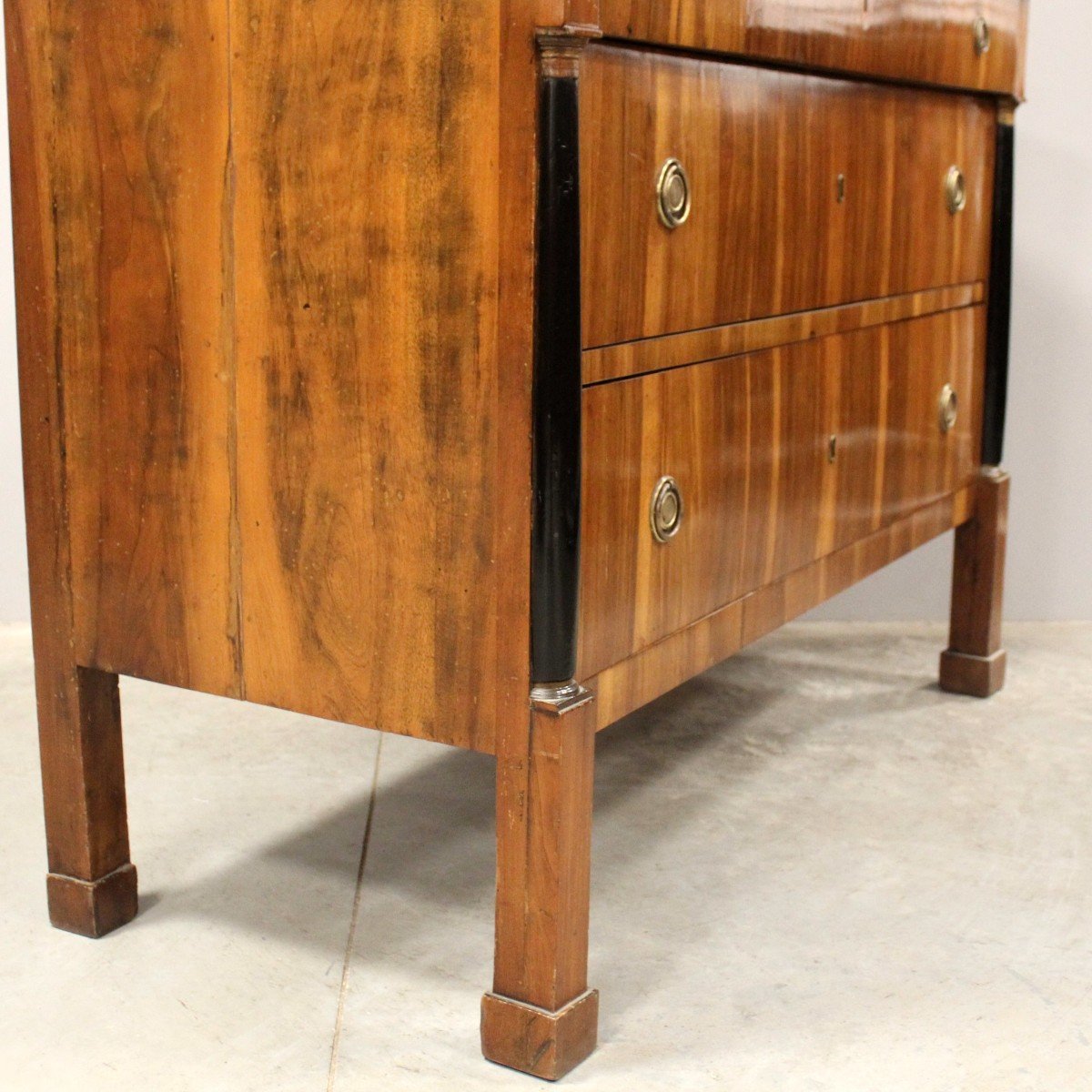 Antique Empire Dresser Commode Chest Of Drawers In Walnut - Italy 19th-photo-4
