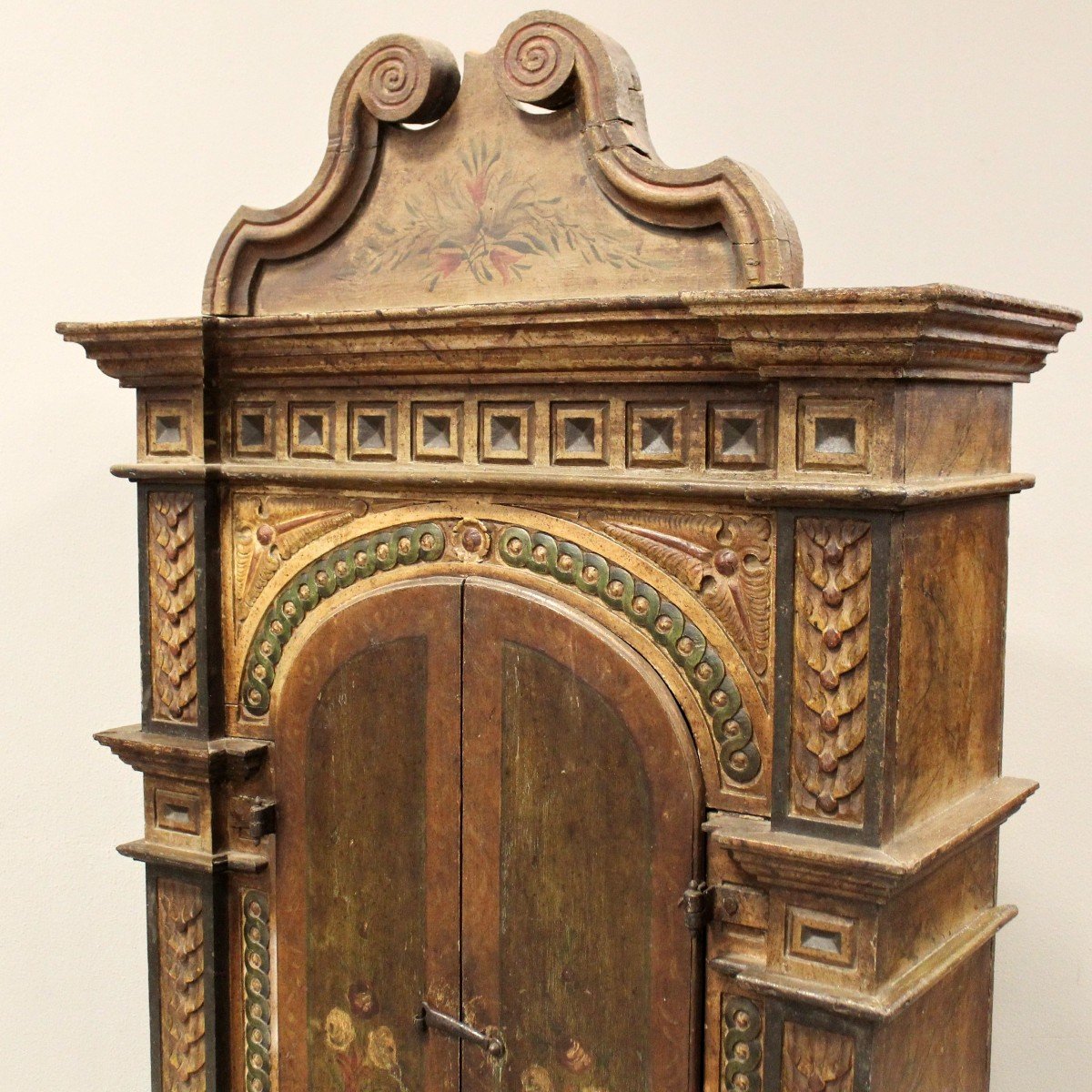 Ancien buffet meuble murale en bois laqué et peint - 18ème-photo-2