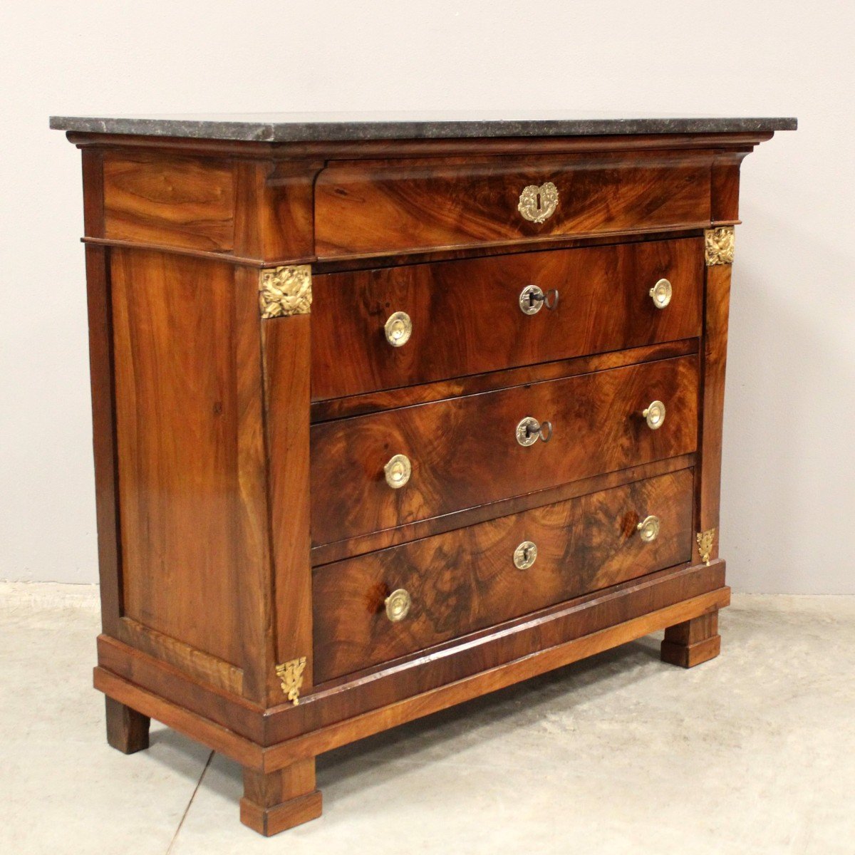 Antique Empire Dresser Chest Of Drawers In Walnut - 19th-photo-3