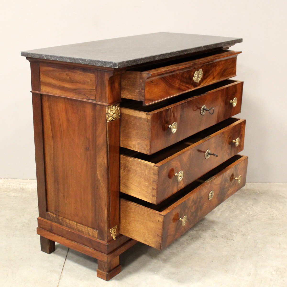 Antique Empire Dresser Chest Of Drawers In Walnut - 19th-photo-1