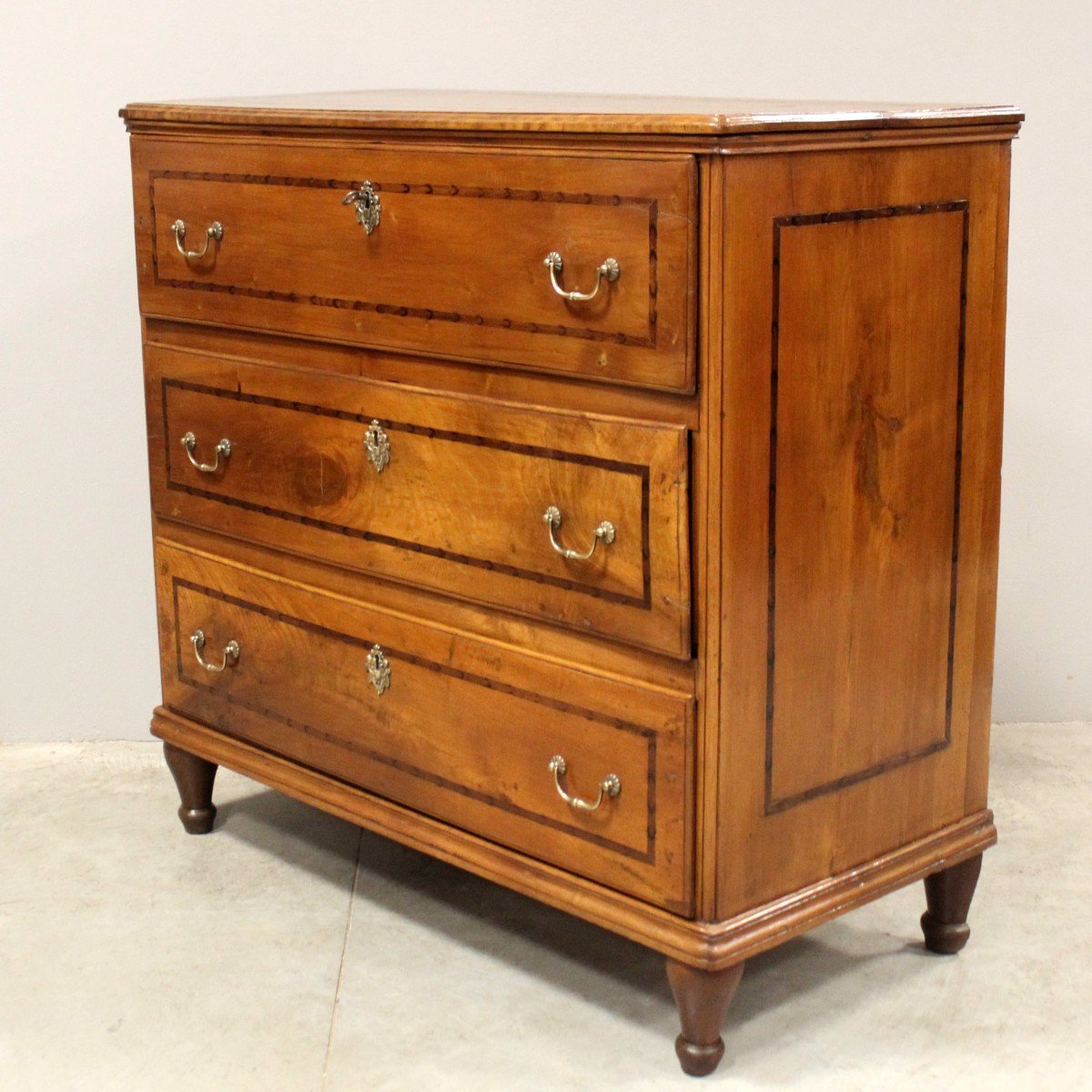 Ancien Commode canterano en noyer et marqueterie - Italie 18ème-photo-4