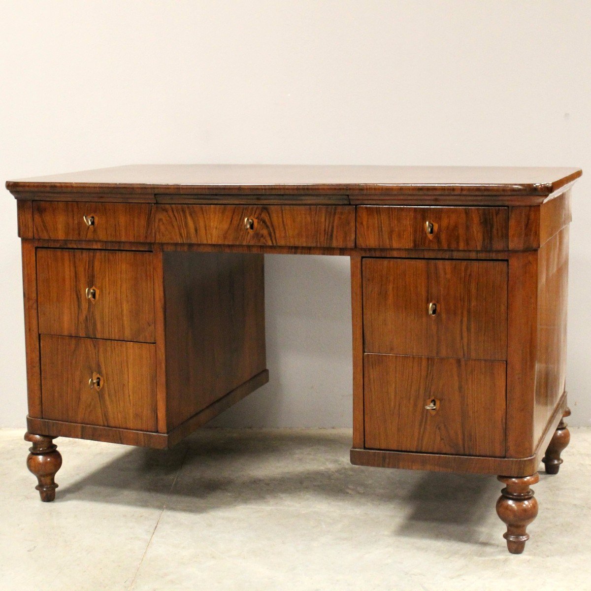Ancien bureau d'époque Louis Philippe en noyer - Italie 19ème-photo-2