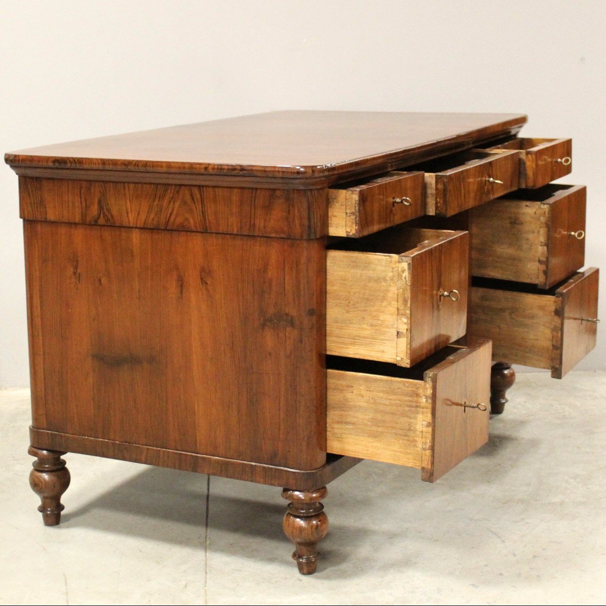 Ancien bureau d'époque Louis Philippe en noyer - Italie 19ème-photo-3