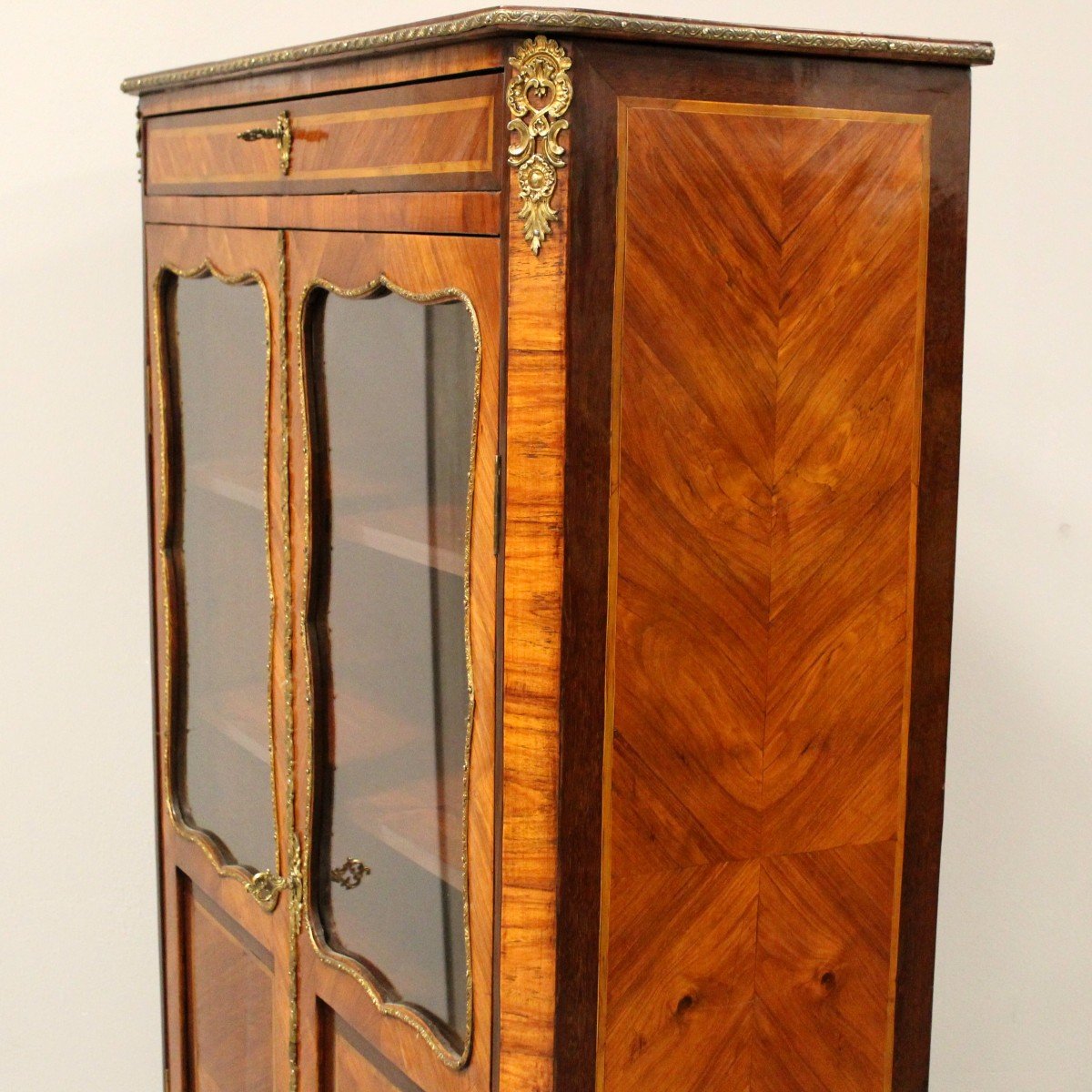 Ancien vitrine bibliothèque buffet d'époque Napoleon III en marqueterie - 19ème-photo-4