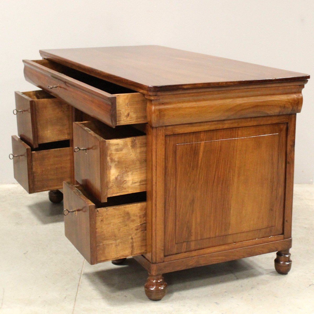Ancien bureau d'époque Louis Philippe en noyer - Italie 19ème-photo-2