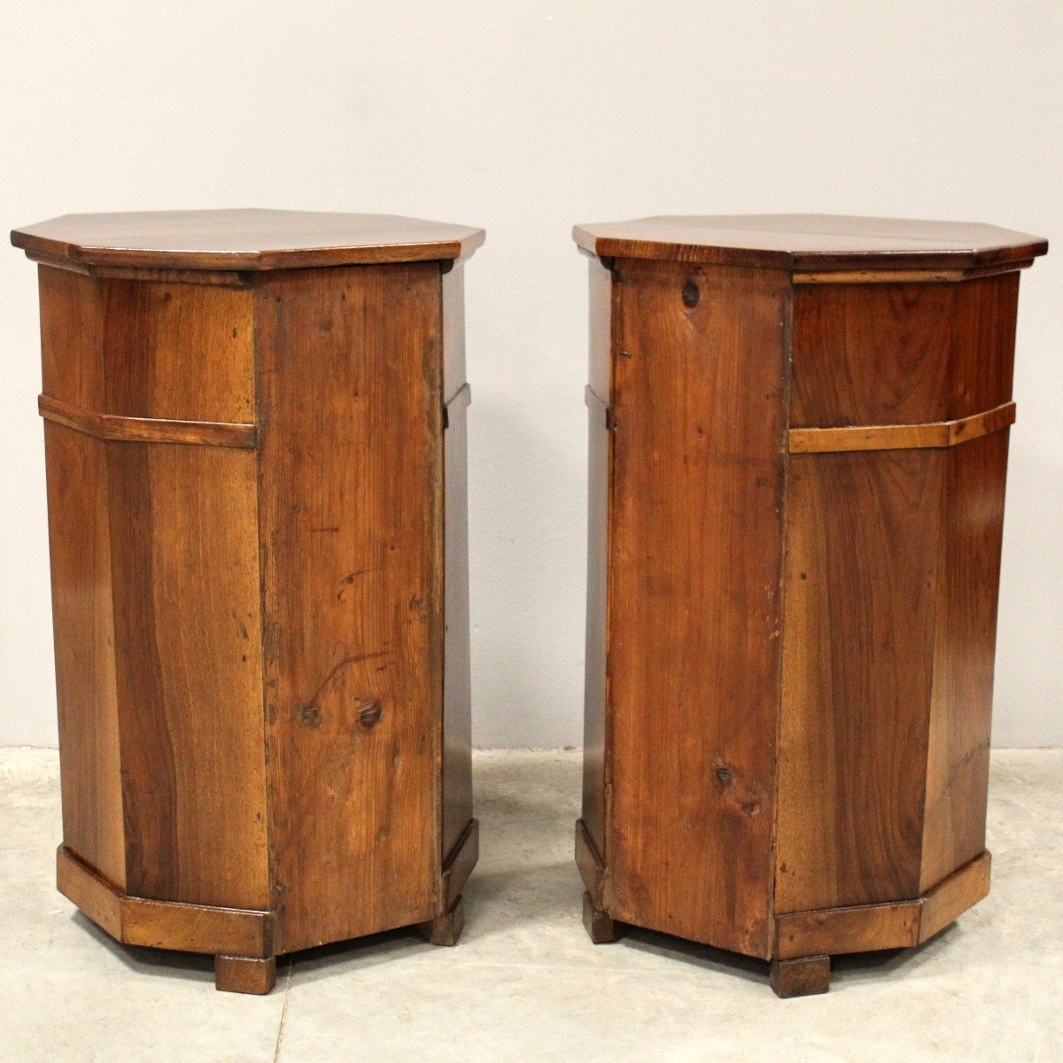 Antique Pair Of Louis Philippe Bedsides Tables Cabinet Column In Walnut - Italy 19th-photo-4