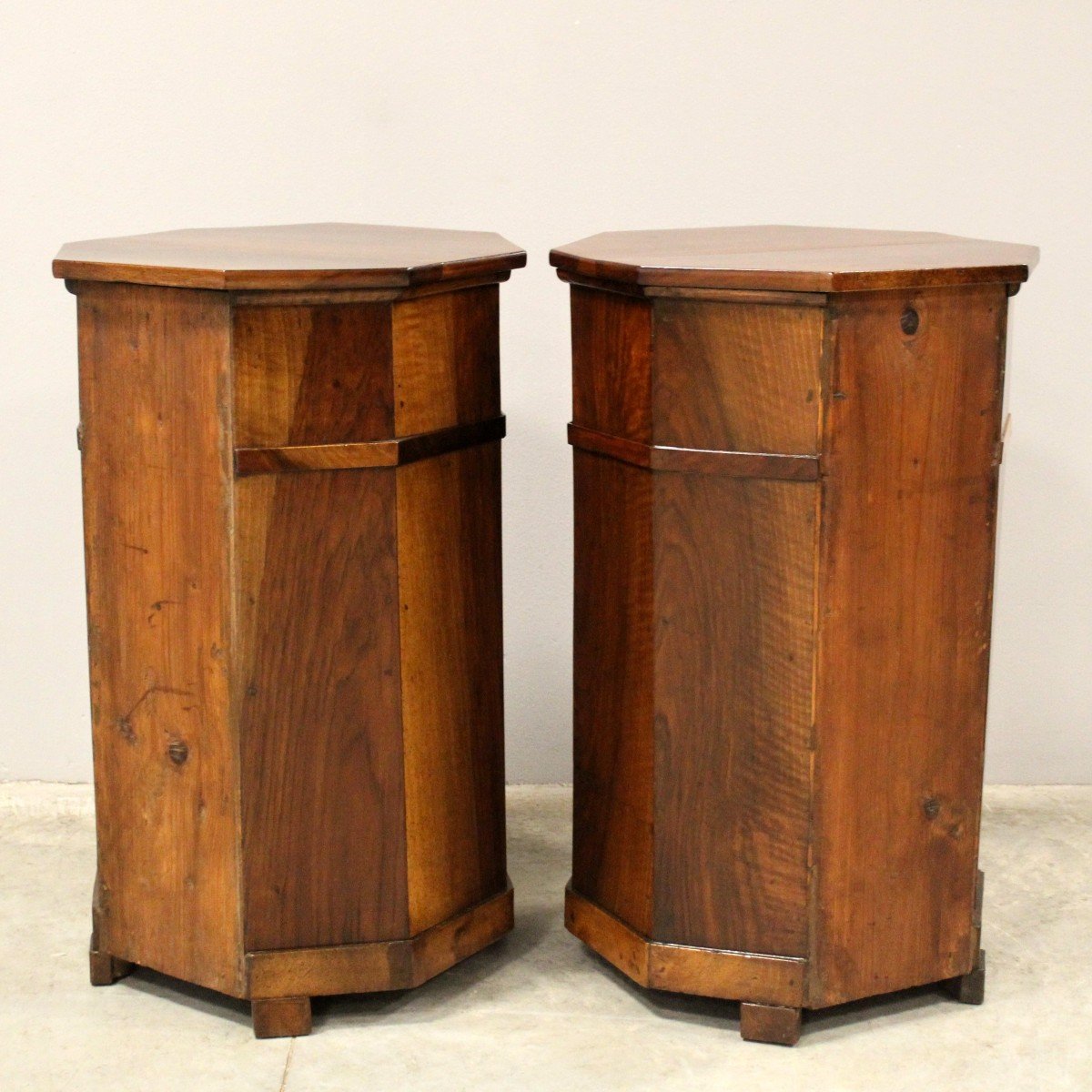 Antique Pair Of Louis Philippe Bedsides Tables Cabinet Column In Walnut - Italy 19th-photo-5