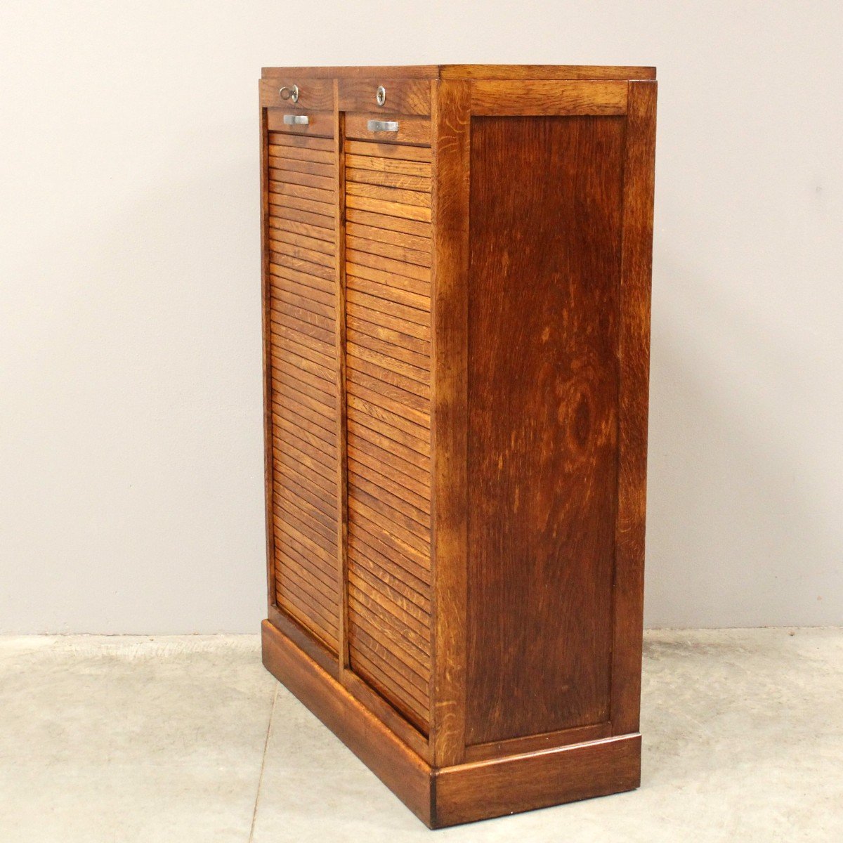 Antique Binder Rolling Curtain Filing Cabinet In Oak-photo-2