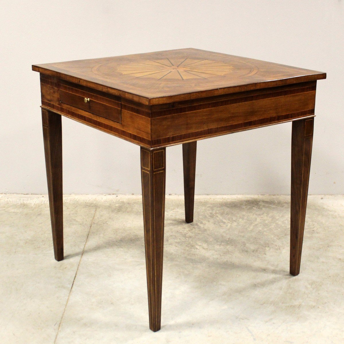 Ancien table Louis XVI en noyer et marqueterie - Italie 19ème-photo-3