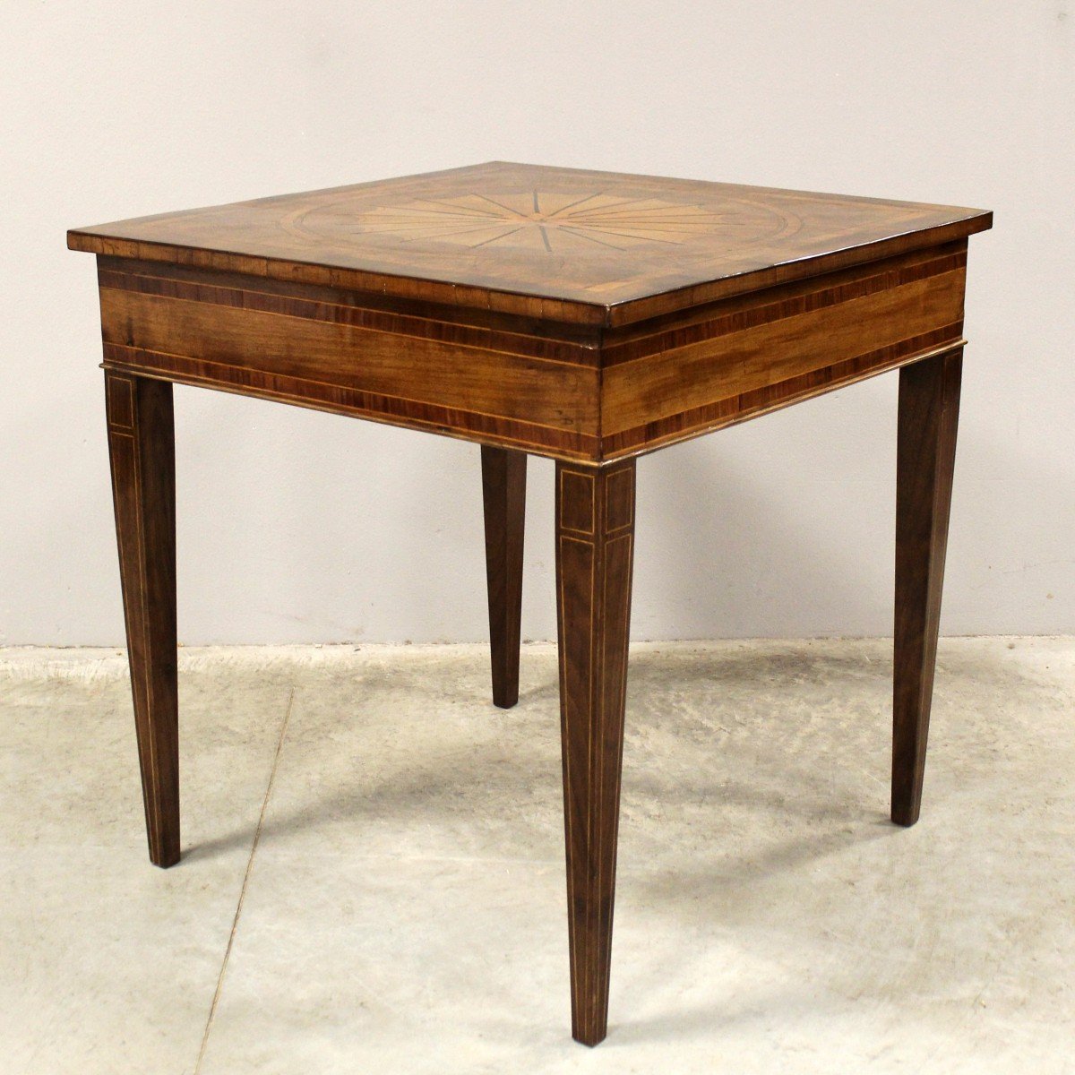 Ancien table Louis XVI en noyer et marqueterie - Italie 19ème-photo-4