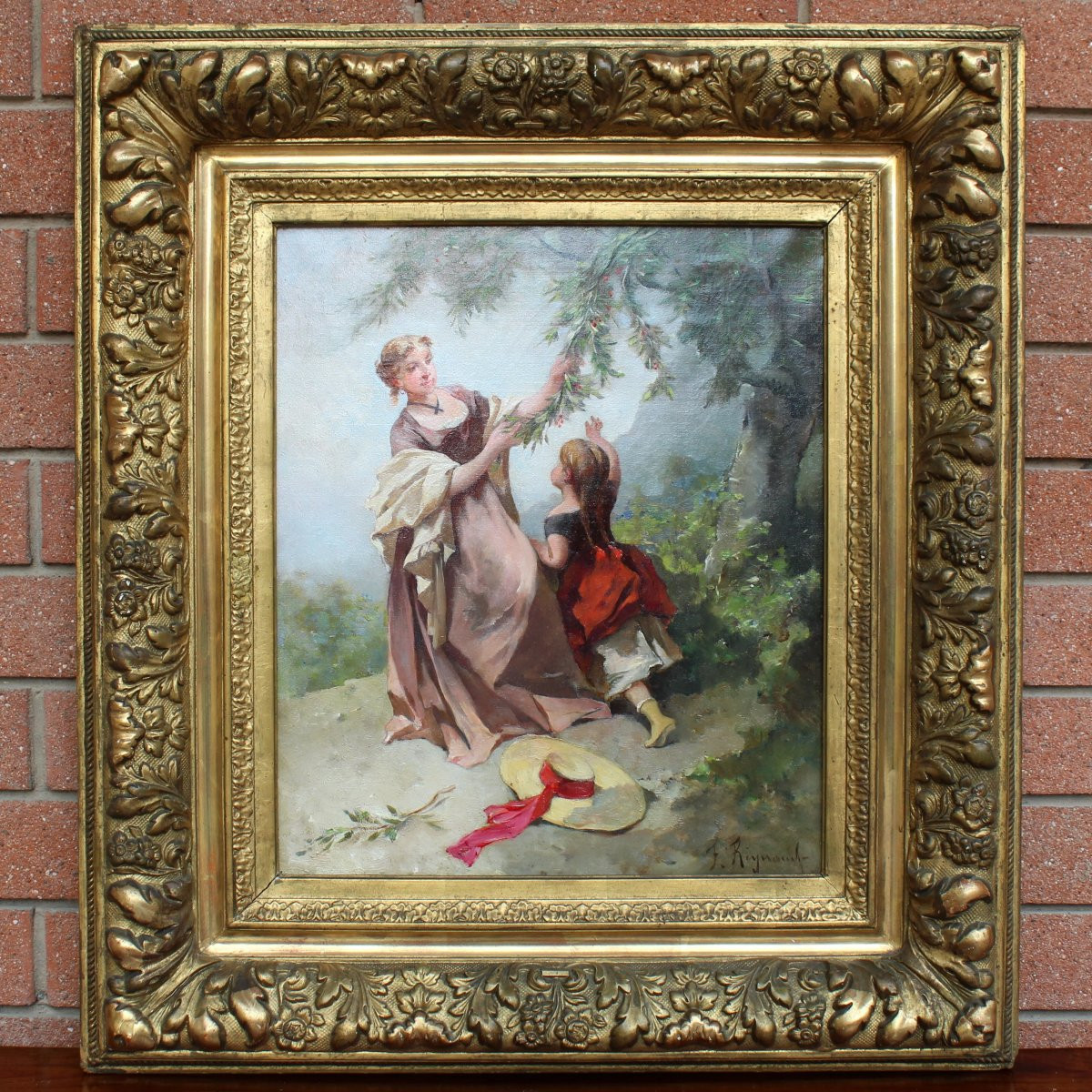 Ancien  tableau huile sur toile peinture signé avec cadre doré -  19ème-photo-3