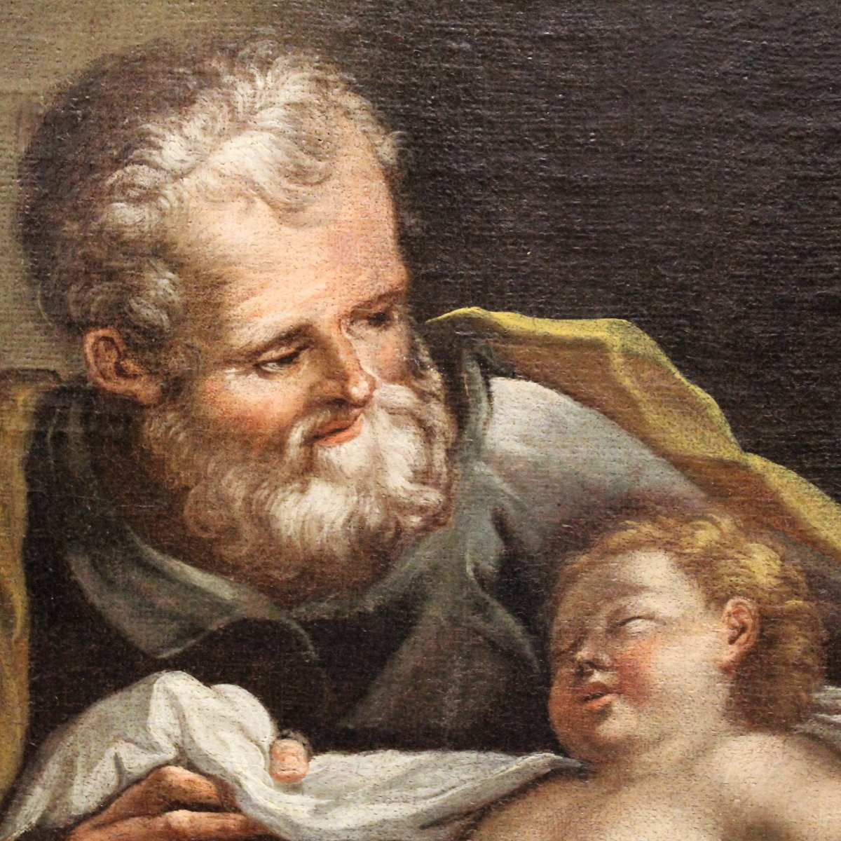 Ancien tableau huile sur toile - Saint Joseph avec l'Enfant - Italie 18ème-photo-3