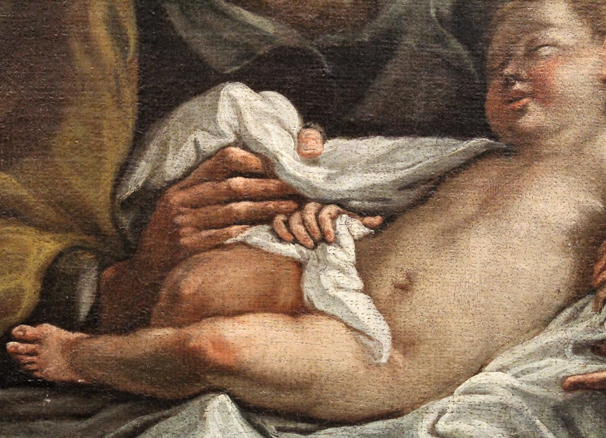 Ancien tableau huile sur toile - Saint Joseph avec l'Enfant - Italie 18ème-photo-1