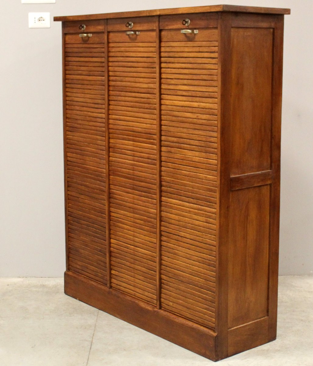 Antique Binder Rolling Curtain Filing Cabinet In Oak-photo-4