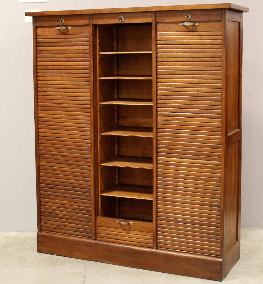Antique Binder Rolling Curtain Filing Cabinet In Oak-photo-4