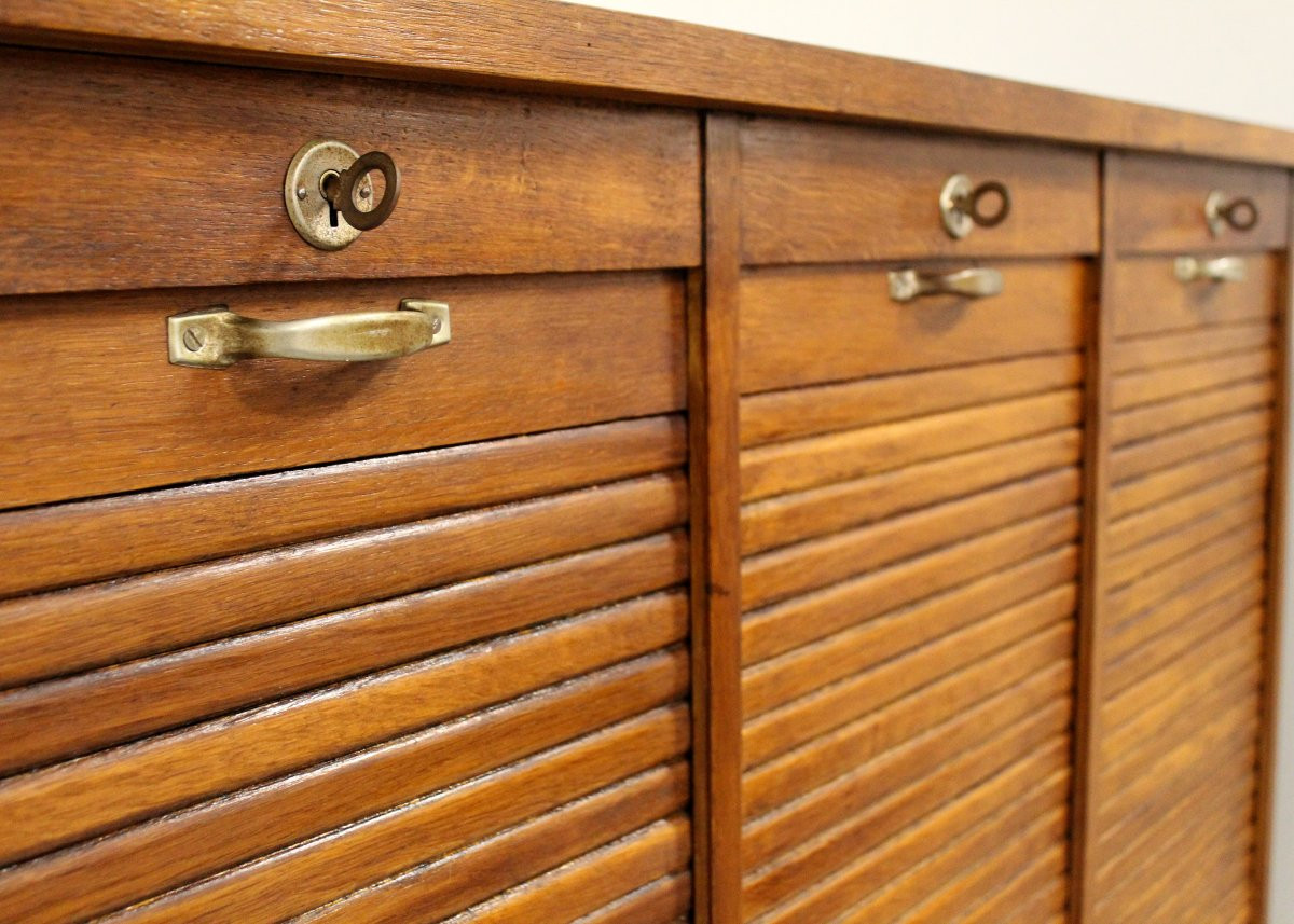 Antique Binder Rolling Curtain Filing Cabinet In Oak-photo-7