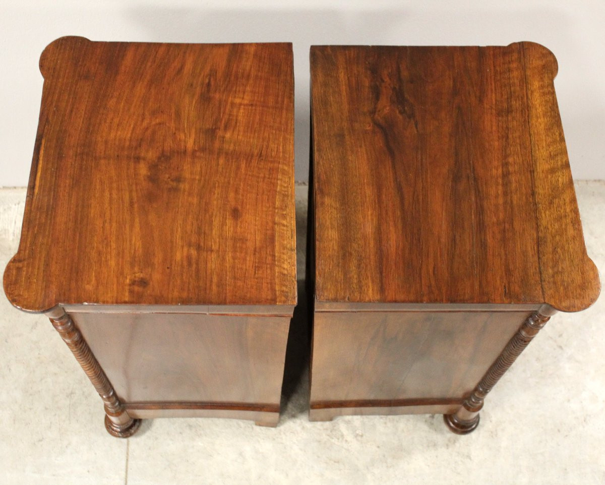 Ancien paire de tables de chevets d'époque Louis Philippe en noyer - Italie 19ème-photo-4