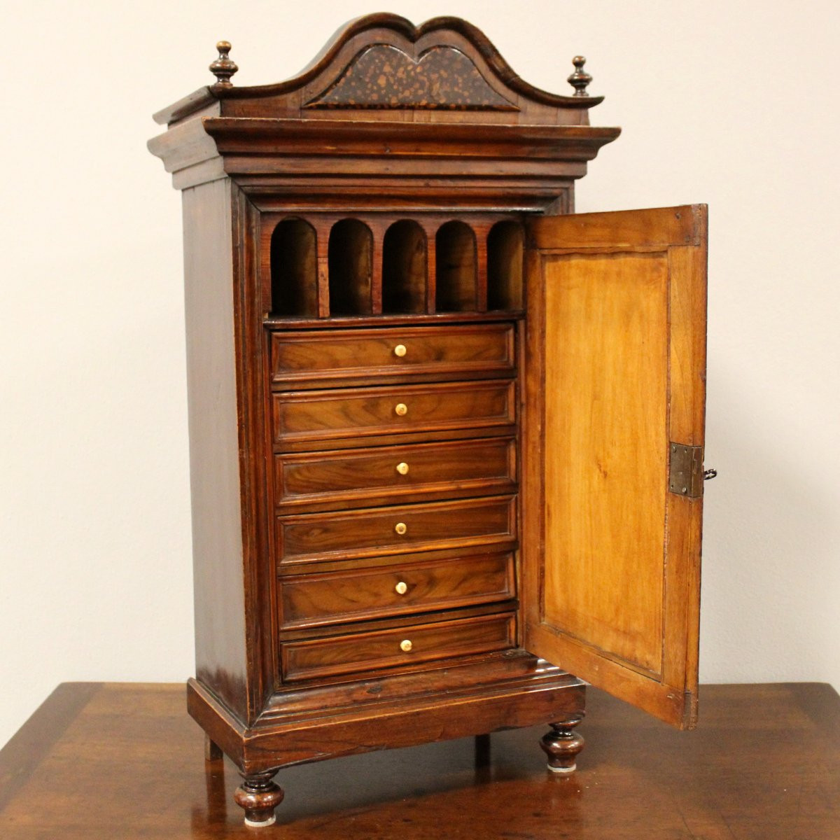 Antique Miniature Of Directoire Cabinet In Walnut And Marquetry - Italy 19th-photo-3