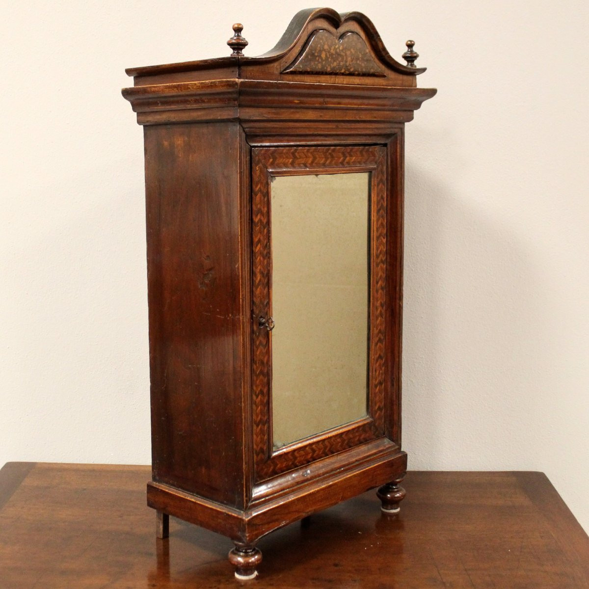 Antique Miniature Of Directoire Cabinet In Walnut And Marquetry - Italy 19th-photo-1