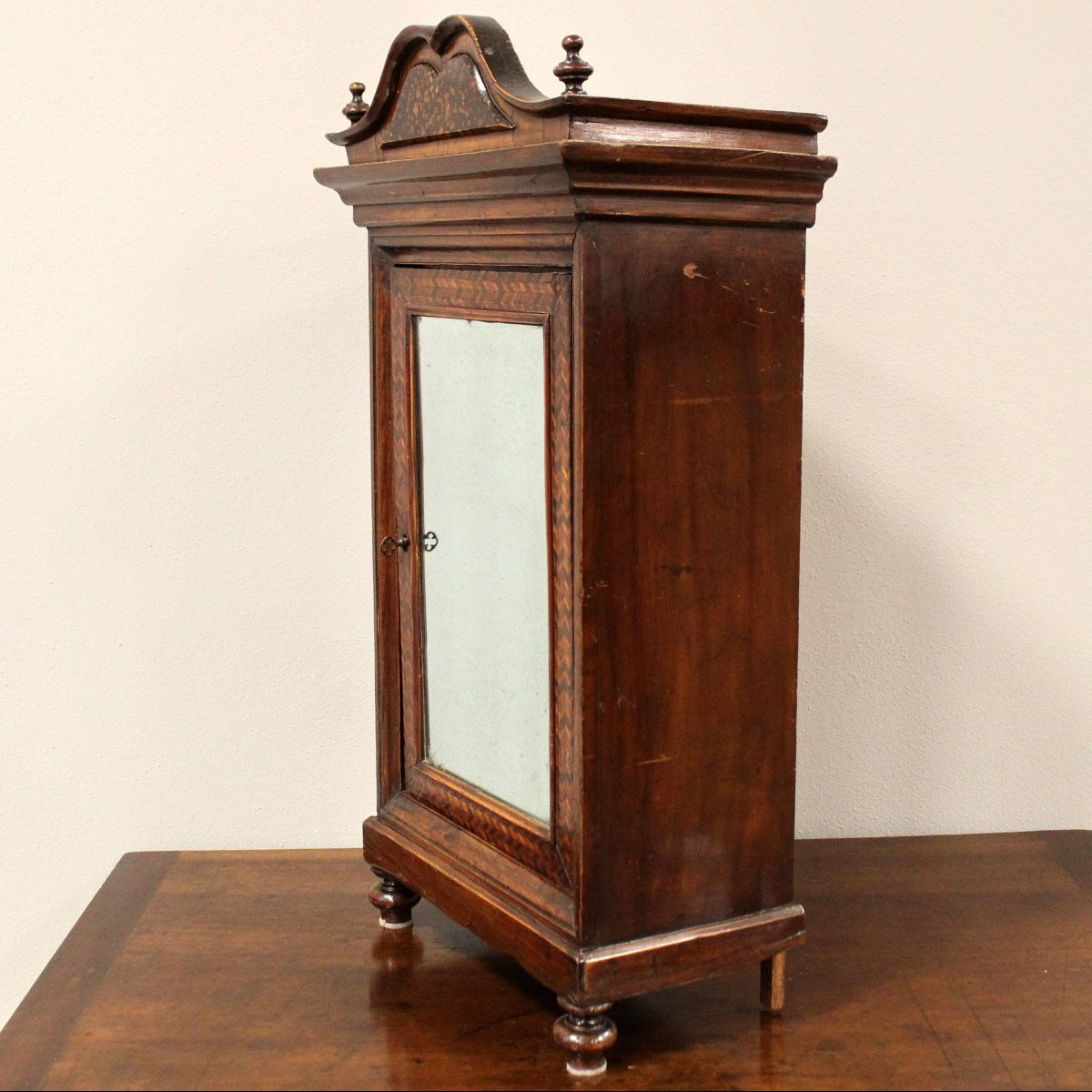 Antique Miniature Of Directoire Cabinet In Walnut And Marquetry - Italy 19th-photo-2