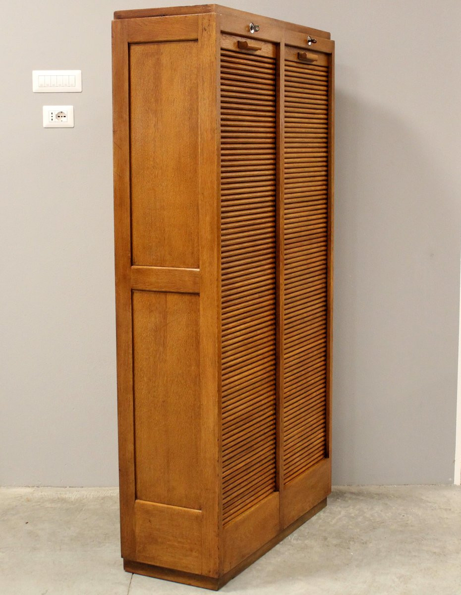 Antique Binder Rolling Curtain Filing Cabinet In Oak-photo-3