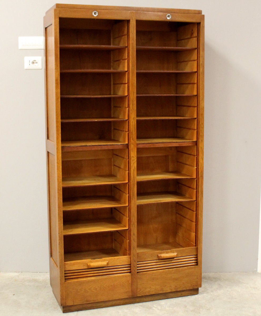Antique Binder Rolling Curtain Filing Cabinet In Oak-photo-1