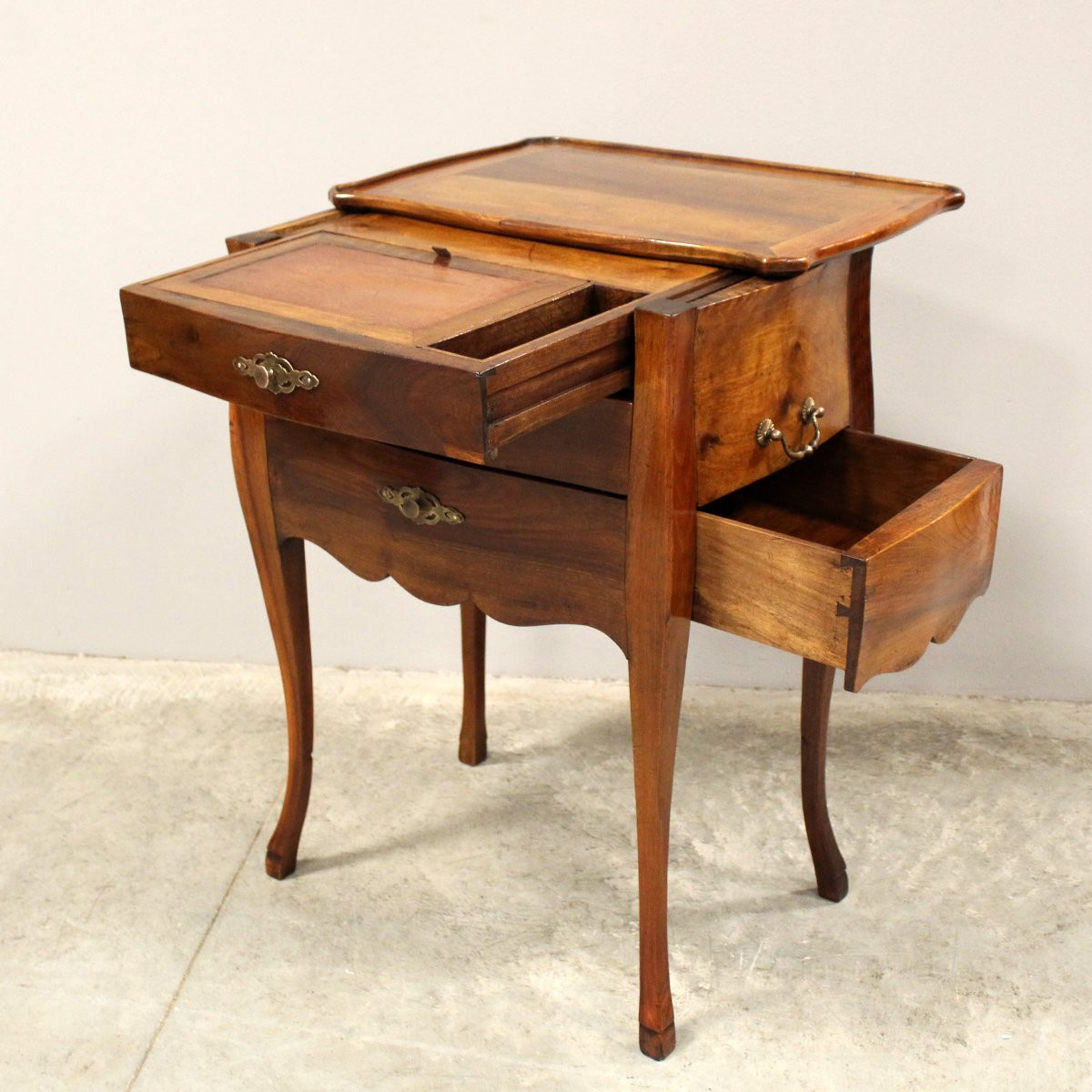 Antique Cabinet Bedside Table With Writing Desk In Walnut - 19th-photo-3