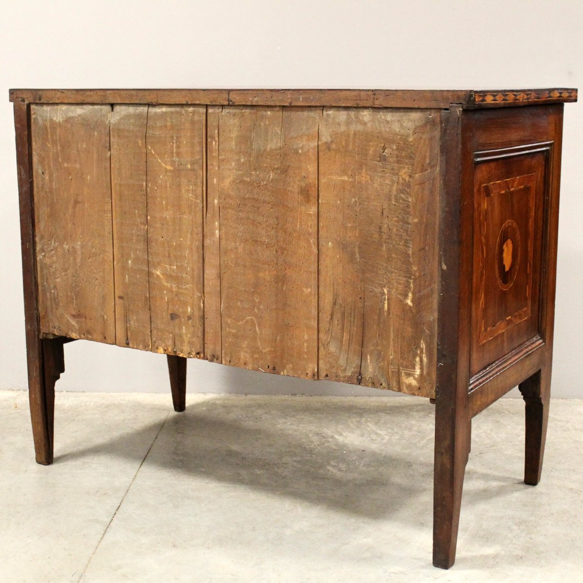 Ancien commode d'époque Louis XVI en noyer et marqueterie - Italie 18ème-photo-8